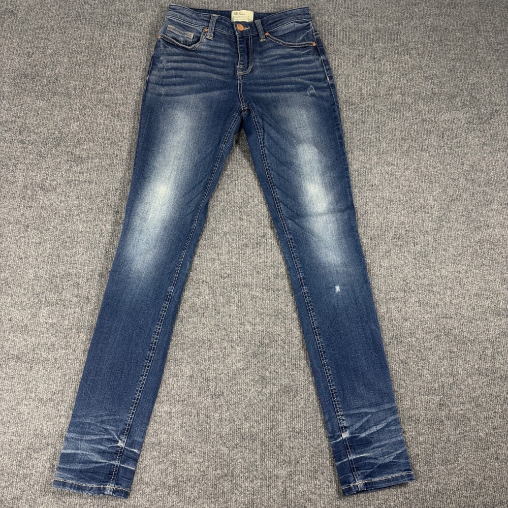 BKE Stella Skinny Jeans Womens 24R Medium Wash Distressed Whiskered Denim - Picture 2 of 16